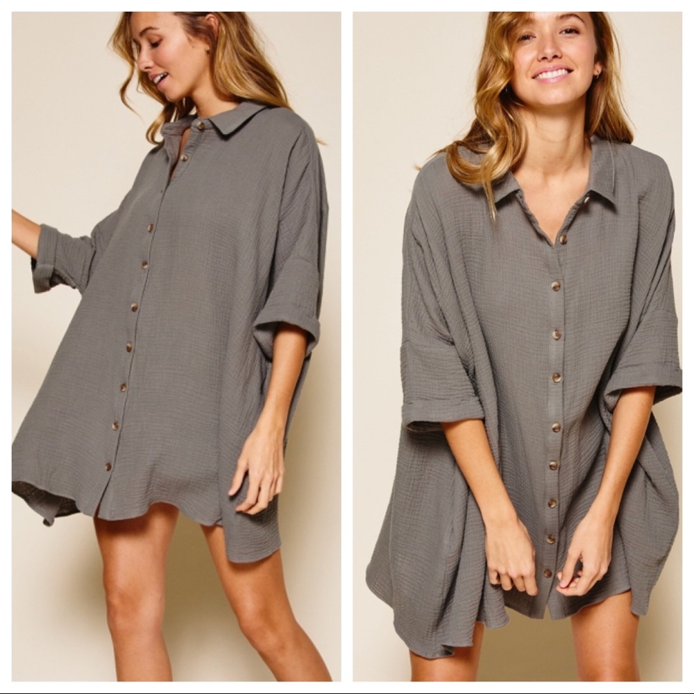 Valerie Fabulous Oversized 3/4 Sleeves Boyfriend Shirt - Picture 3 of 5